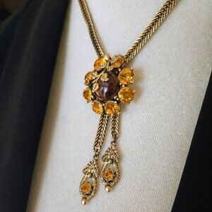 Vintage Selro Bolo Lariat Style Rhinestone Necklace